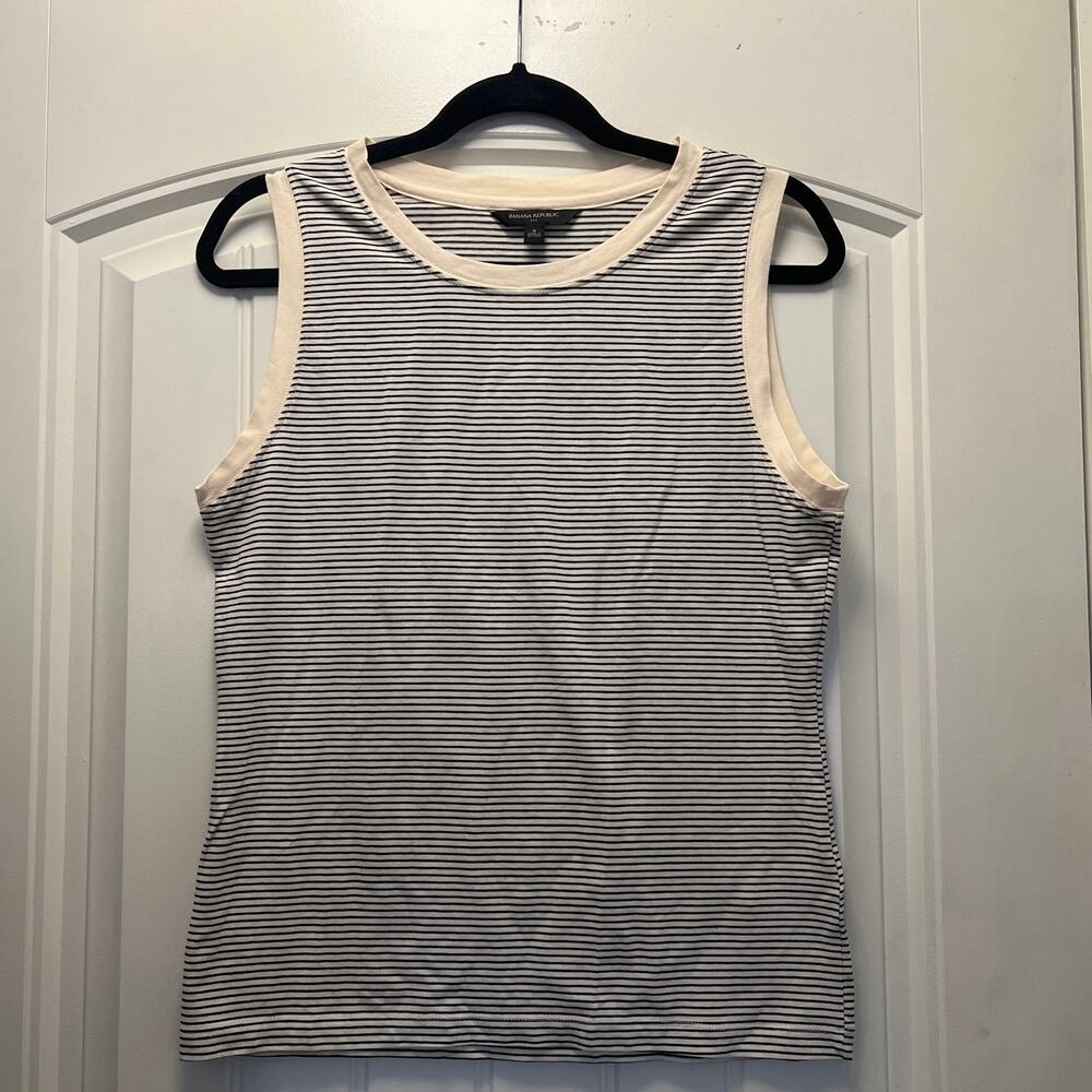Banana Republic Women’s Sleeveless Ribbed Striped Tank‎ Top Size S Black Beige